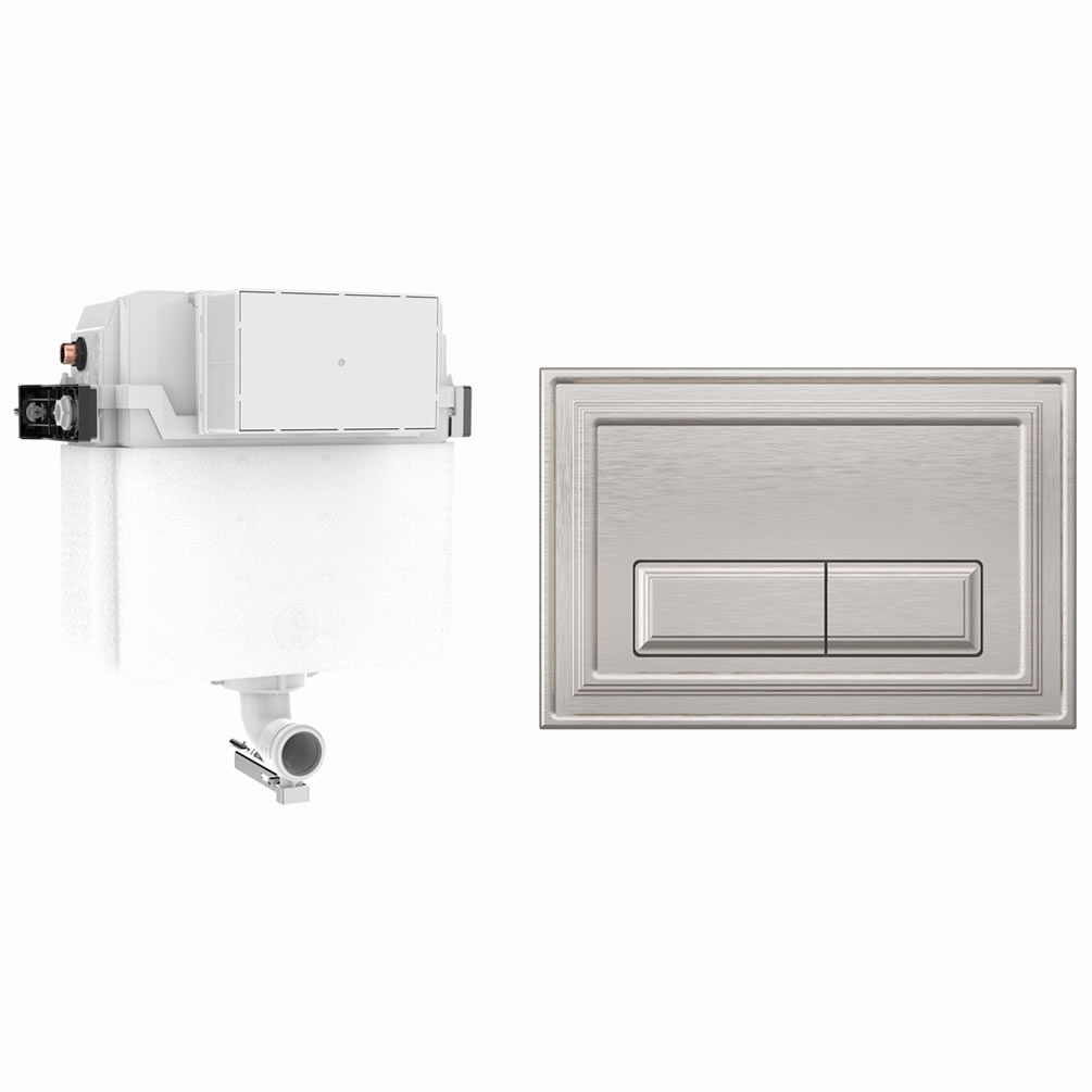 Cutout image of Crosswater 460mm Concealed Back-to-Wall Cistern & Belgravia Brushed Nickel Dual Flush Plate