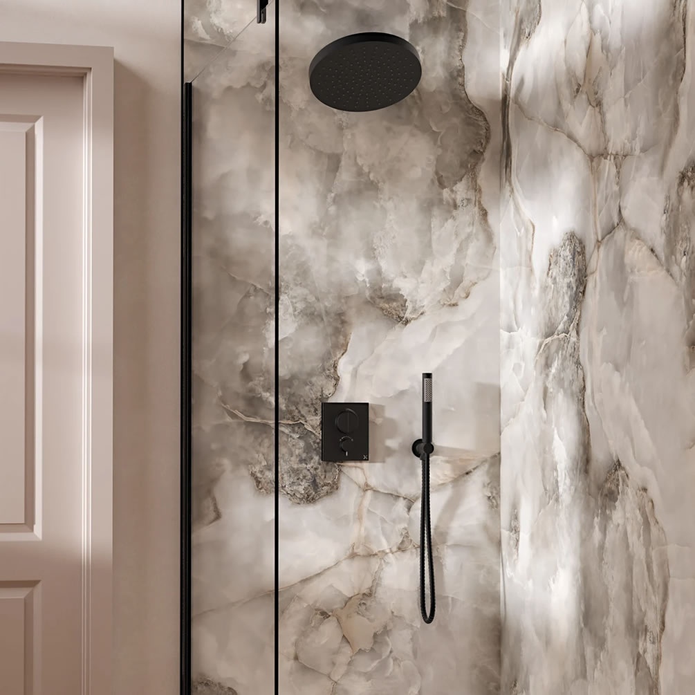 Lifestyle image of Crosswater Crossbox Matt Black Dual Outlet Revive Shower Set