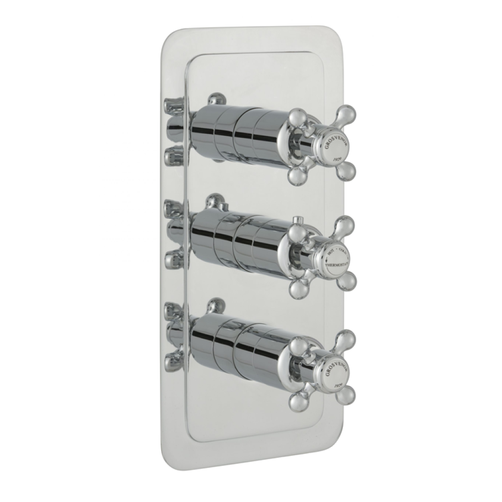 Photo of JTP Grosvenor Cross Three Outlet Portrait Thermostatic Shower Valve - White Indices Cutout