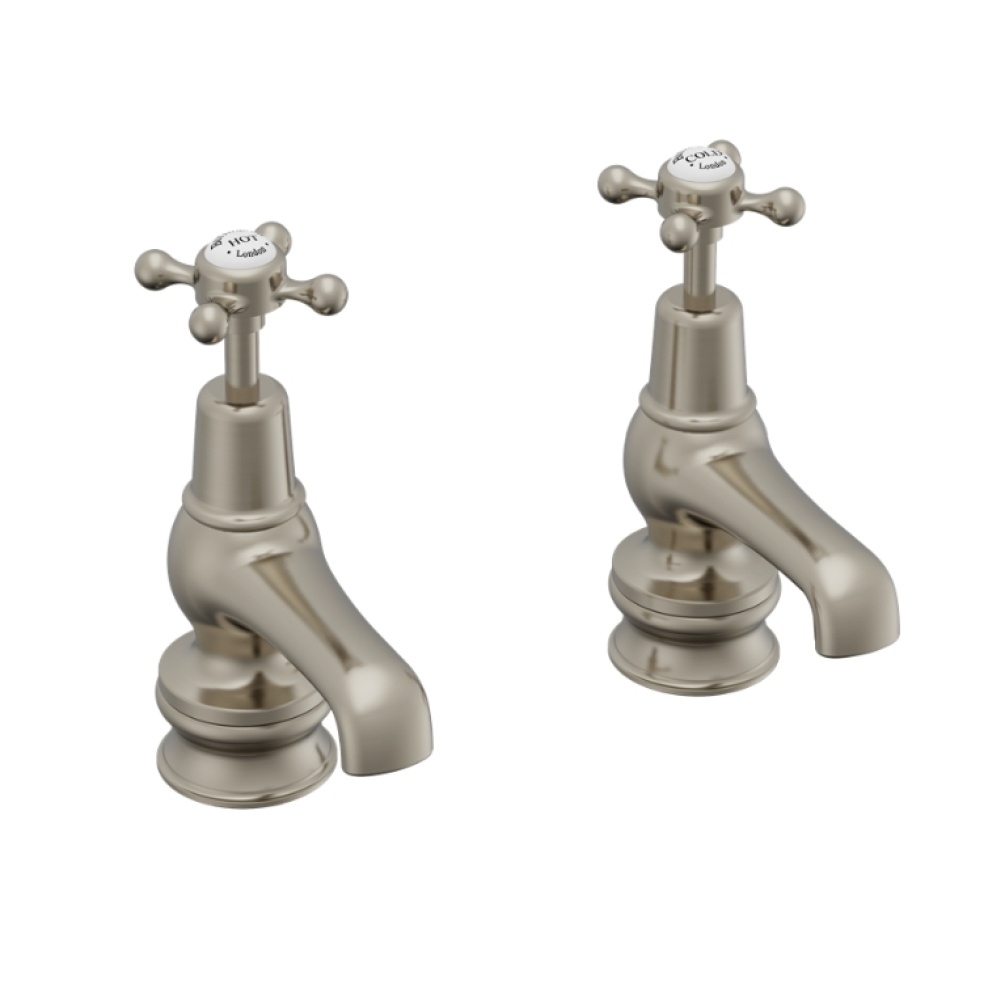 Product Cut out image of the Burlington Claremont Brushed Nickel Basin Taps 3” with Regent Bases