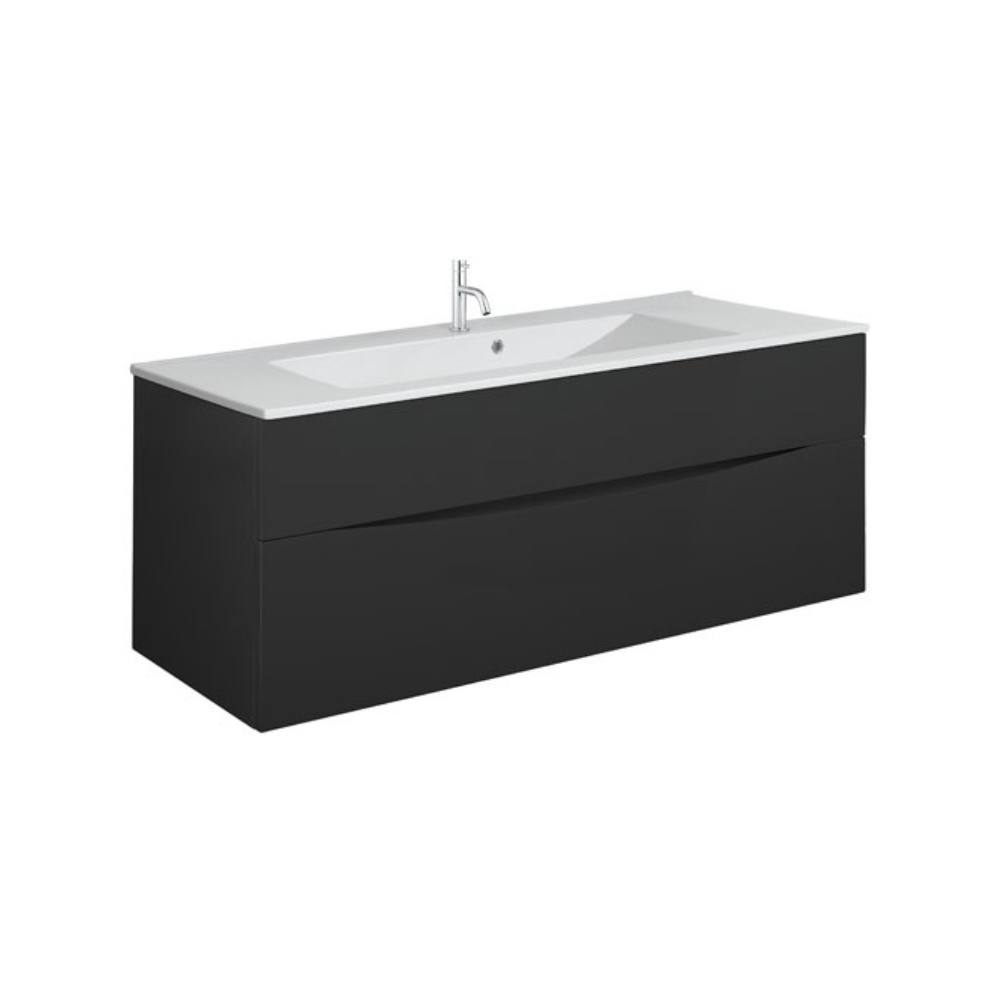 Product Cut out image of the Crosswater Glide II Matt Black 1000mm Double Drawer Unit with Ceramic 1 Tap Hole Basin