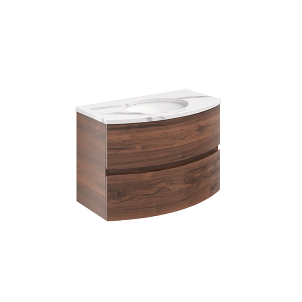 Cutout image of Crosswater Svelte 800 American Walnut Wall-Hung Vanity Unit & Calcutta Marble Effect Basin