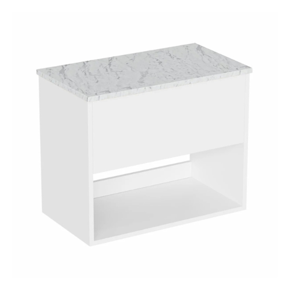 Cut out image of the Britton Hackney Glossy White 700mm Wall Hung Vanity Unit & Carrara Worktop
