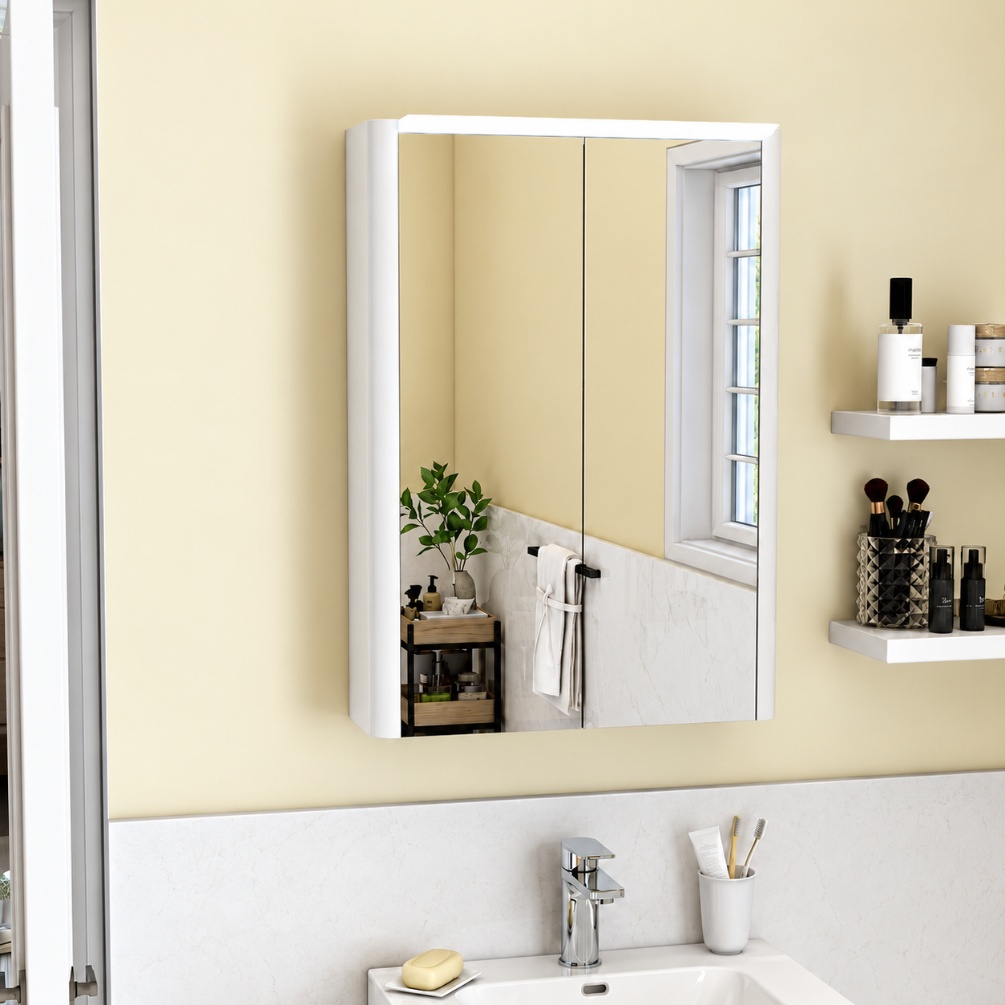Imex Suburb White Gloss 600mm x 206mm Wall Hung 2 Door Mirrored Bathroom Cabinet Lifestyle