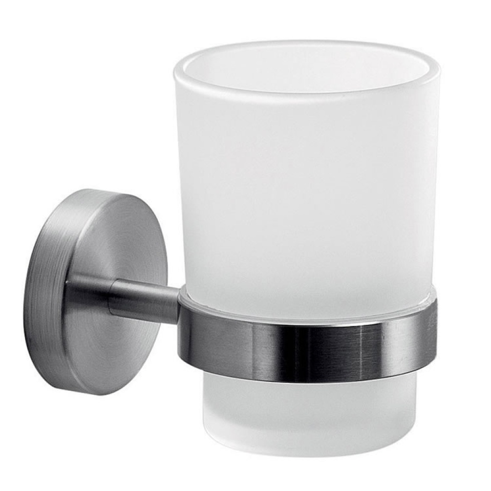Product cut out image of Origins Living Gedy G Pro Brushed Stainless Steel and Frosted Glass Tumbler Holder 5010-38