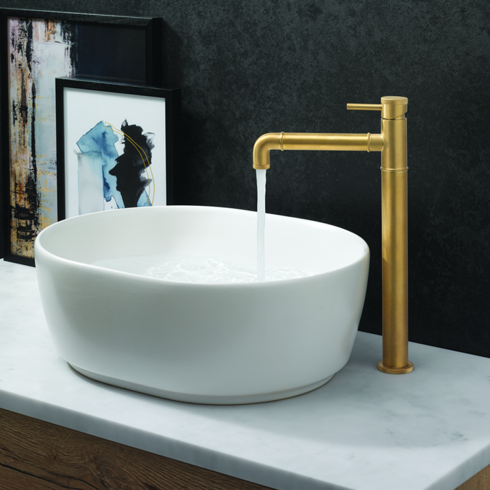 Lifestyle Photo of Crosswater MPRO Industrial Unlacquered Brushed Brass Basin Tall Monobloc