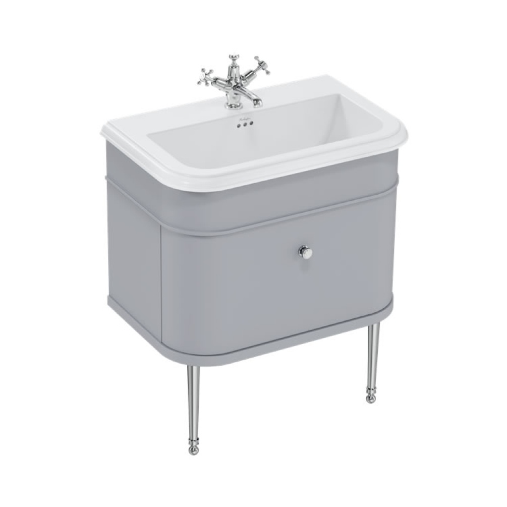 Burlington Chalfont 750mm Basin, Classic Grey Wall Hung Unit & Chrome Legs