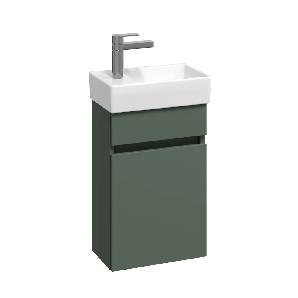 Product cut out image of the Abacus Concept Matt Green S1 Vanity Unit & Basin with a left-handed tap