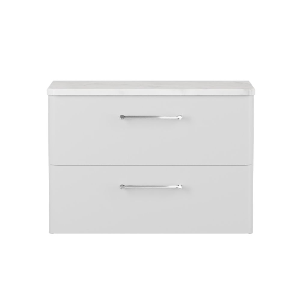 Product cut out photo of Britton Bathrooms Camberwell 800mm Frosted White Wall Hung Vanity Unit with Chrome Handles C80DDW - Front Angle