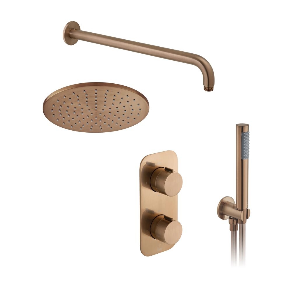 Cutout image of Vado Individual Brushed Bronze Round Dual Outlet Shower Pack