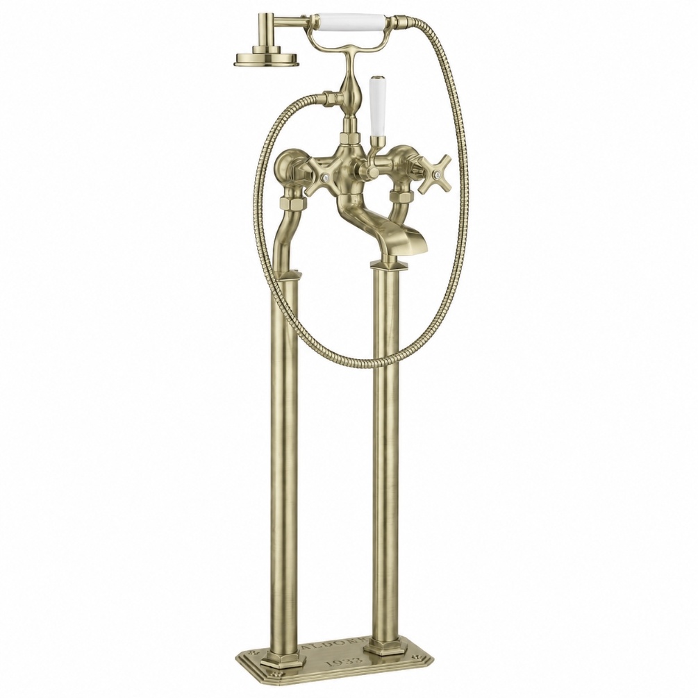 Cut out image of the Crosswater Waldorf Brushed Brass Freestanding Crosshead Bath Shower Mixer