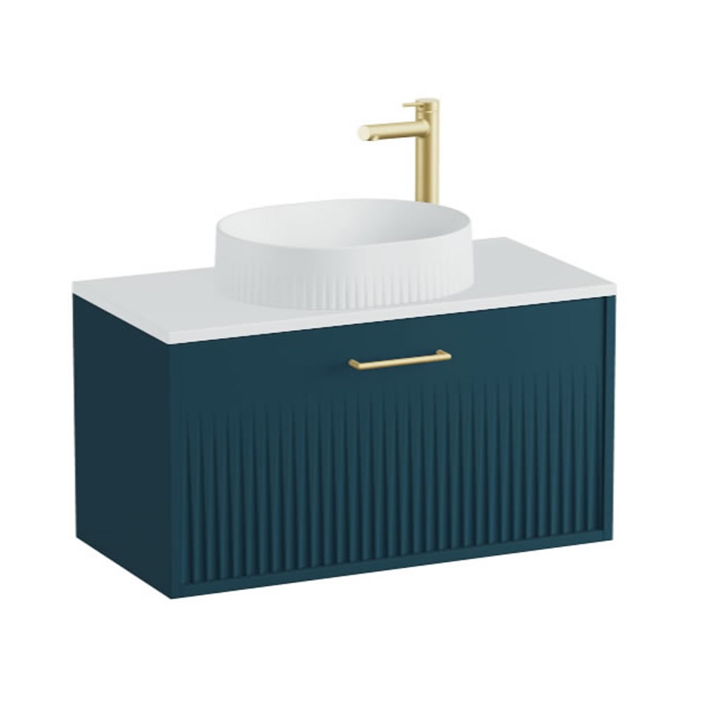 Vado Safari Fluted 800mm Atlantic Blue Wall Hung Vanity Unit & Arctic White Worktop