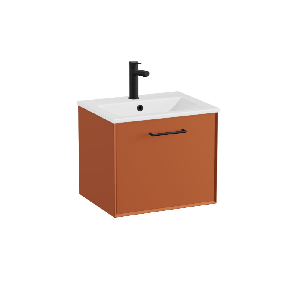 Vado Safari Smooth 500mm Terracotta Wall Hung Vanity Unit & Ceramic Basin