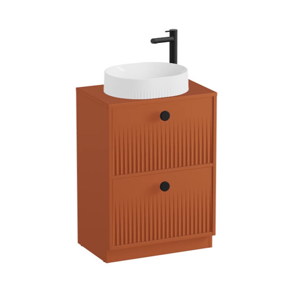 Vado Safari Fluted 600mm Terracotta Floorstanding Vanity Unit & Worktop