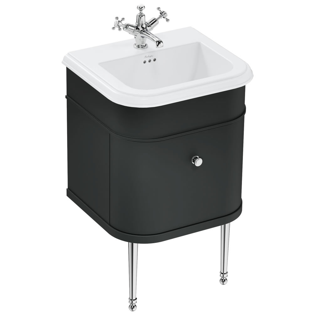Burlington Chalfont 550mm Matt Black Vanity Unit, Chrome Legs & Ceramic Basin - 1 Tap Hole
