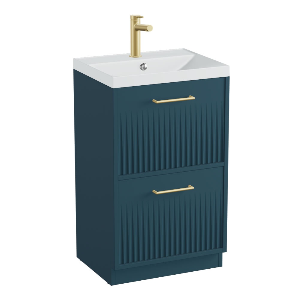Vado Safari Fluted 500mm Atlantic Blue Floorstanding Vanity Unit & Mineral Basin