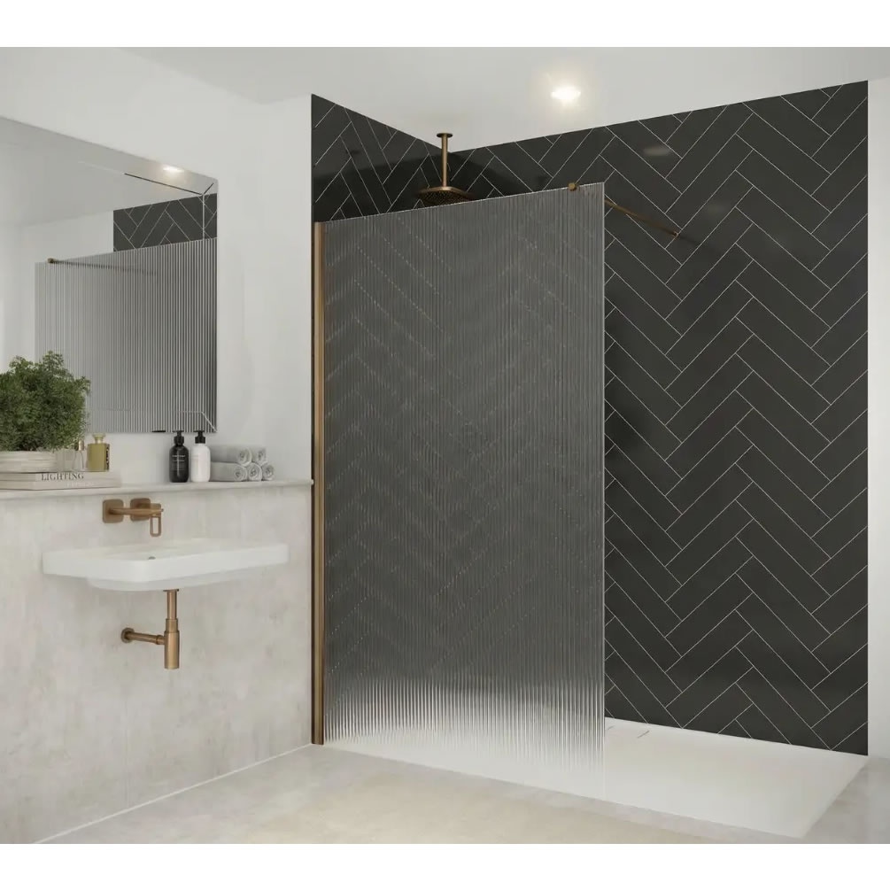 Lifestyle image of Merlyn Brushed Bronze 800mm Fluted Wetroom Screen