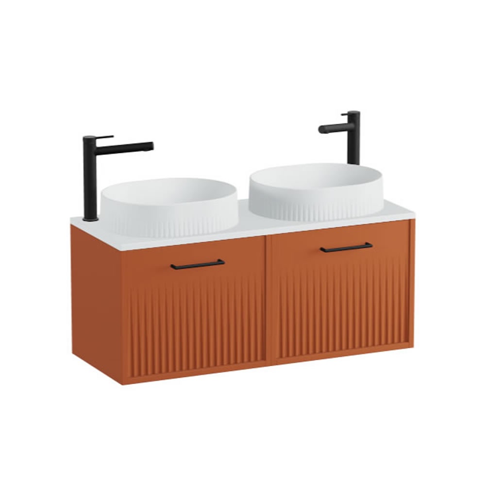 Vado Safari Fluted 1000mm Terracotta Wall Hung Vanity Unit & Arctic Worktop