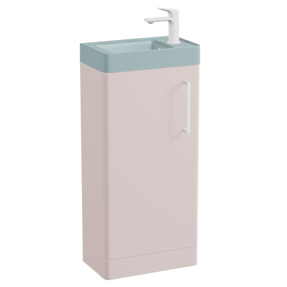 Vado Cameo 400mm Pink Clay Floorstanding Vanity Unit & Cove Blue Basin - Right Hand