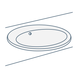 iconography image of an oval drop in bathroom sink/basin in drop in or undermount style in big and small sizes