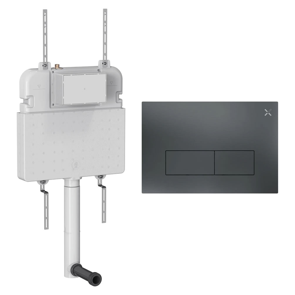 Cutout image of Crosswater 530mm Concealed Back-to-Wall Cistern & MPRO Stainless Steel Slate Dual Flush Plate