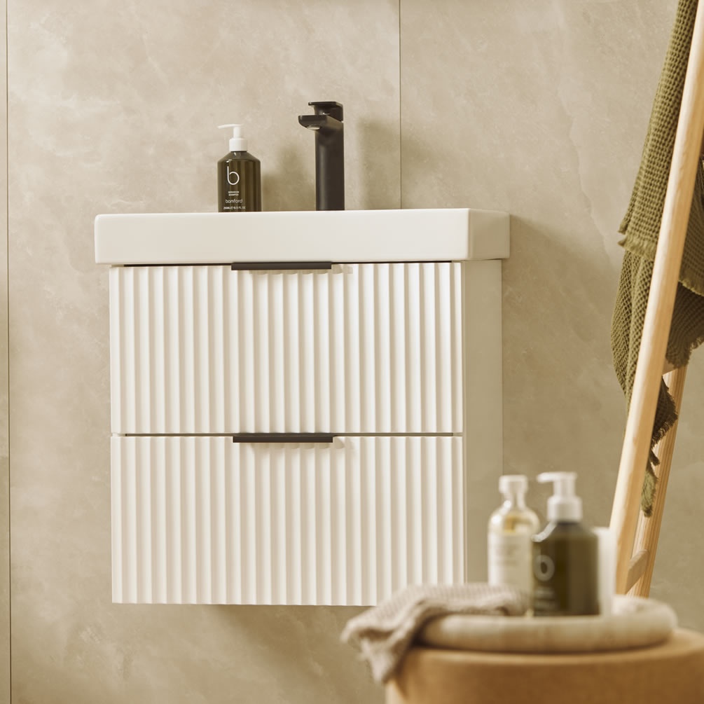 Tavistock Cadence Fluted 500mm Matt White Wall Hung Vanity Unit & Basin - Lifestyle Image