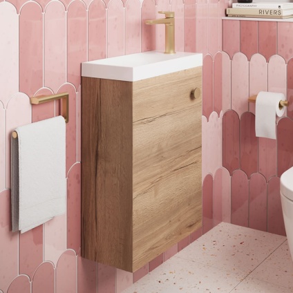 Lifestyle image of Crosswater Alo 400mm Windsor Oak Wall-Hung Vanity Unit & Basin
