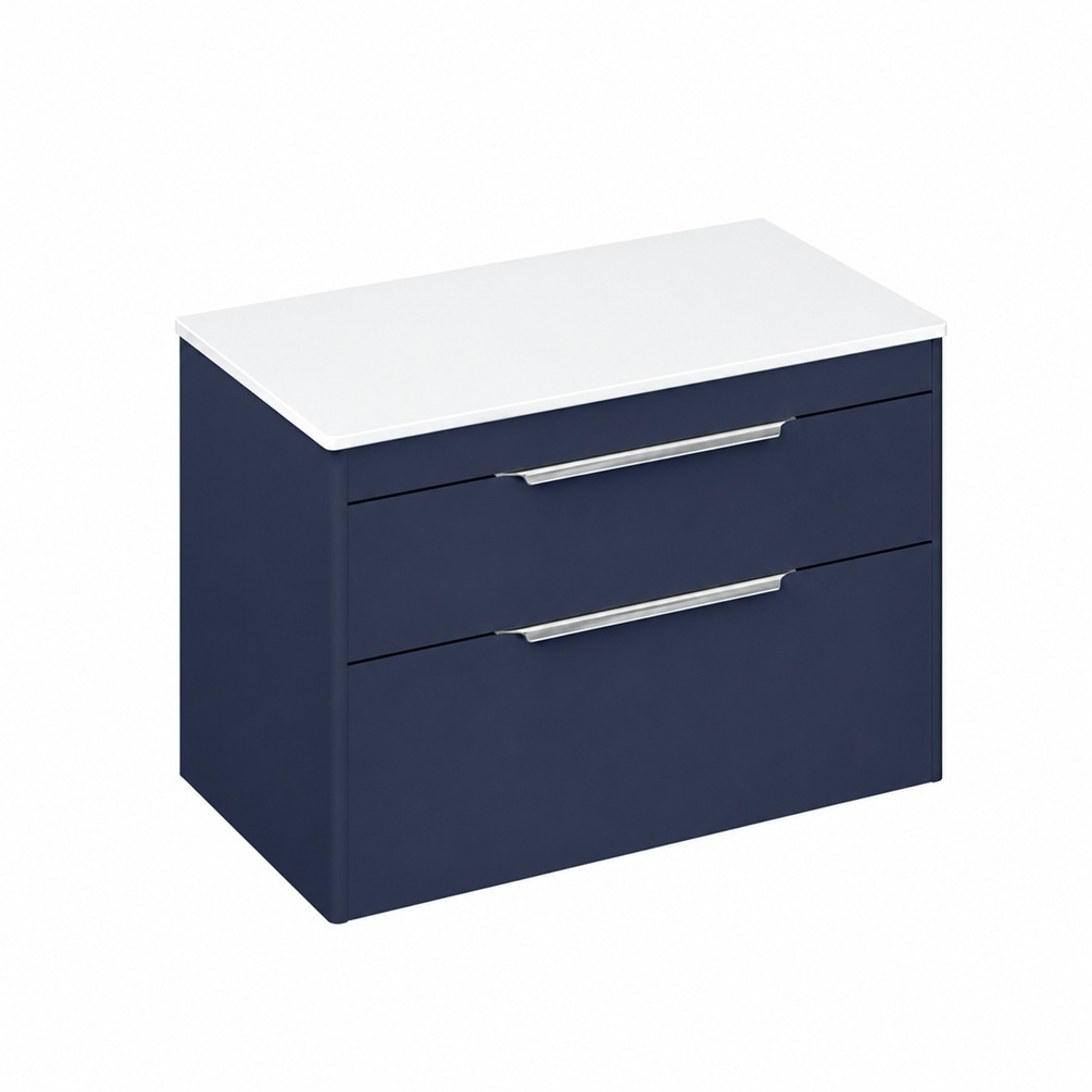 Photo of Britton Bathrooms Shoreditch 850mm Matt Blue Double Drawer Unit & Worktop