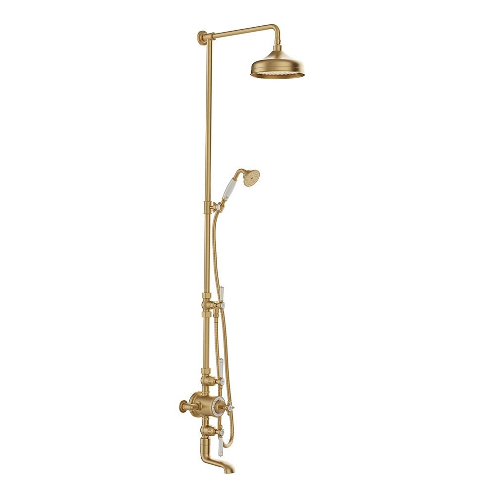 Booth & Co. Axbridge Brushed Brass/White Three Outlet Exposed Shower Bath Column