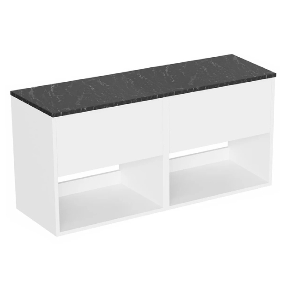 Cut out image of the Britton Hackney Glossy White 1000mm Double Wall Hung Vanity Unit & Marquina Worktop