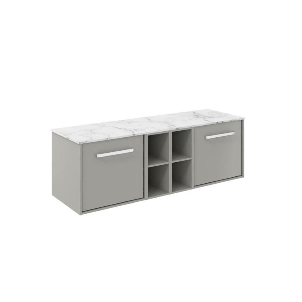 Cutout image of Crosswater Infinity 1400mm Storm Grey Wall-Hung Vanity Unit & Carrara Marble Worktop