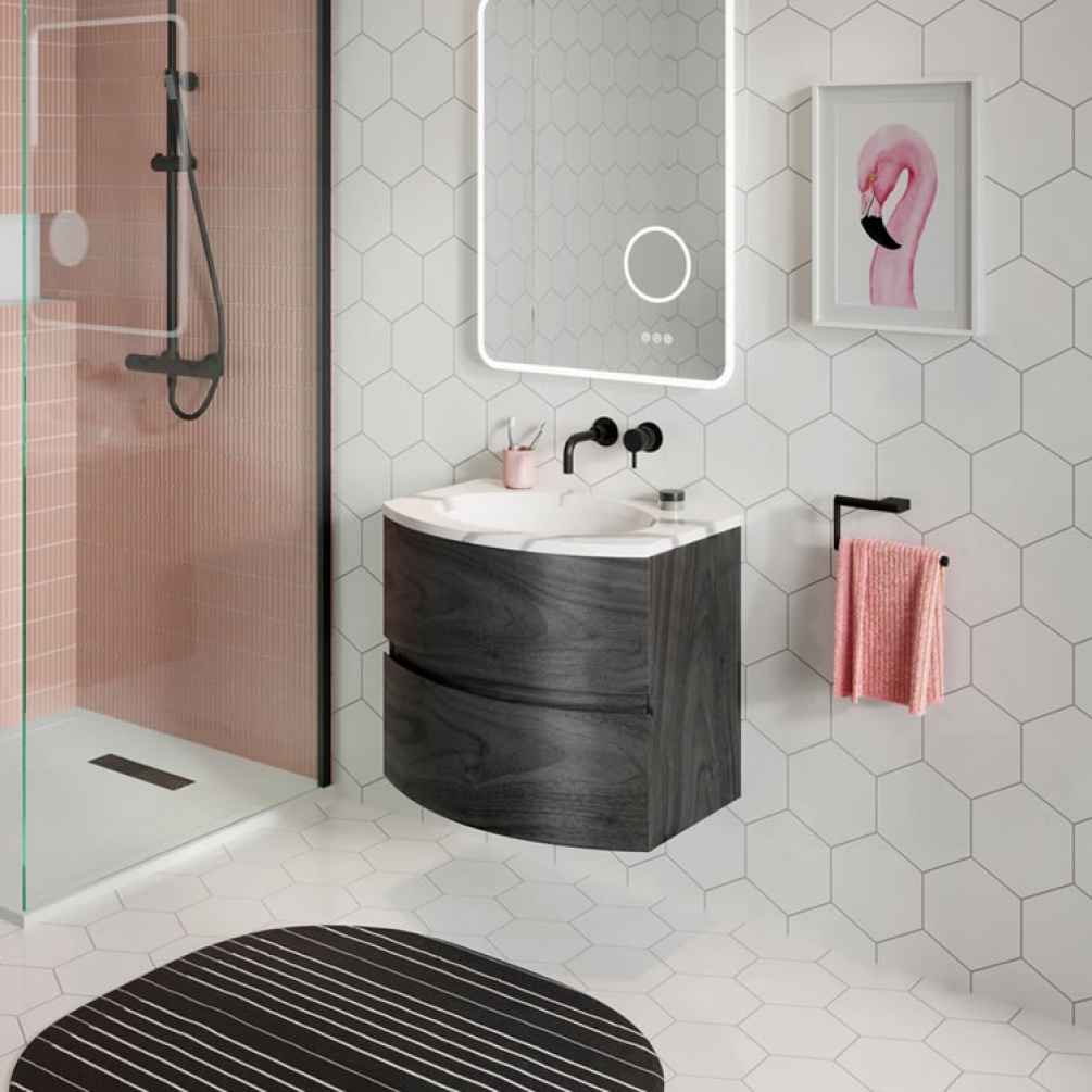 Lifestyle image of Crosswater Svelte Grey Ash Wall-Hung Vanity Unit & Basin
