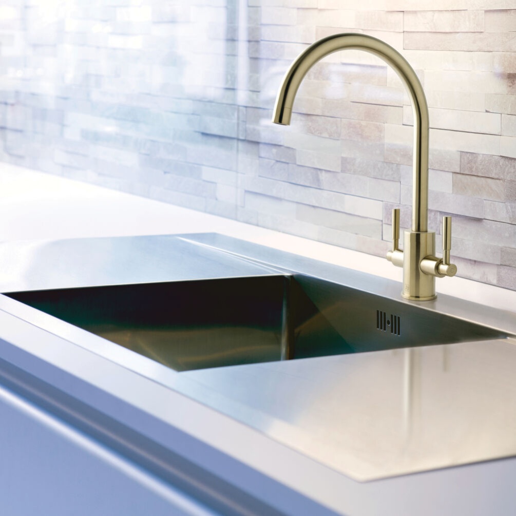 JTP Newbury Brushed Brass Kitchen Basin Mixer Lifestyle 1