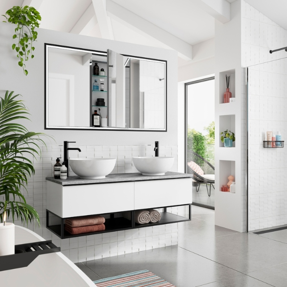 Product Lifestyle image of the HIB Vanquish 1200mm LED Recessed Mirror Cabinet