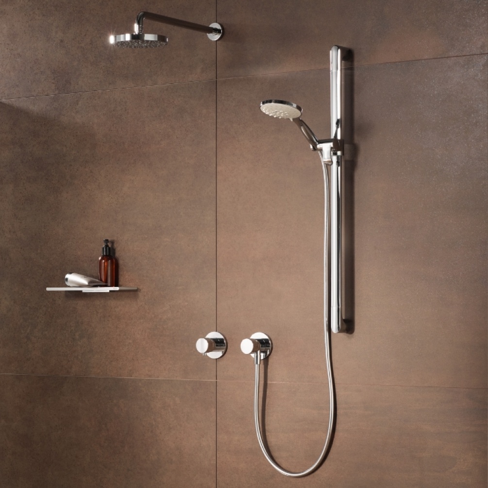 Product Lifestyle image of Keuco IXMO Chrome Round Shower Set with Slide Rail 59605 010001