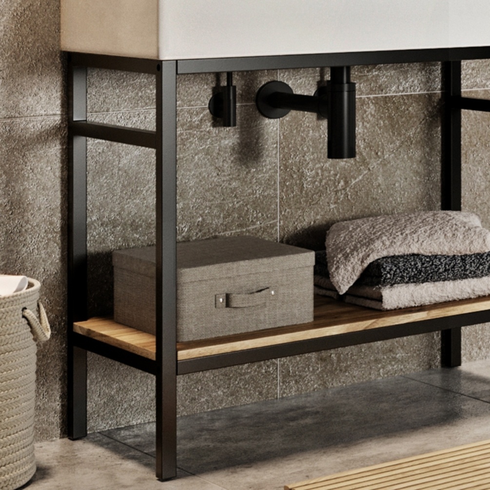Product Lifestyle image of the Abacus Concept Noir Halifax Oak 800mm Washstand Shelf