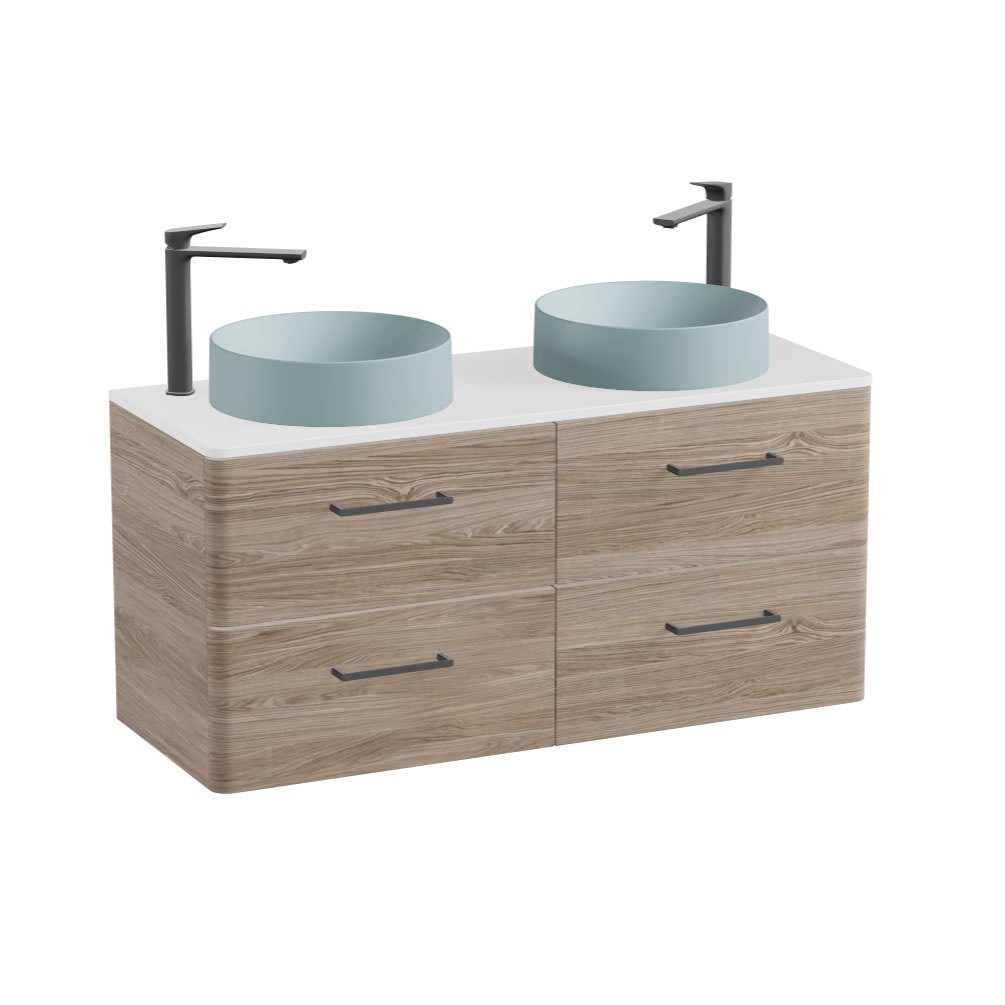 Vado Cameo 1200mm Natural Oak Wall Hung 4 Drawer Vanity Unit, Worktop & Basins
