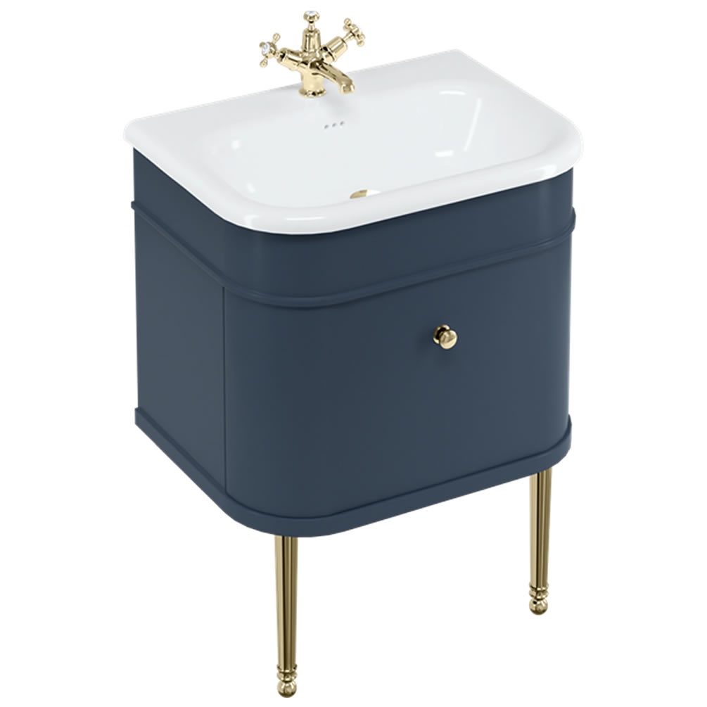 Burlington Chalfont 650mm Natural Stone Basin, Blue Wall Hung Unit & Gold Legs