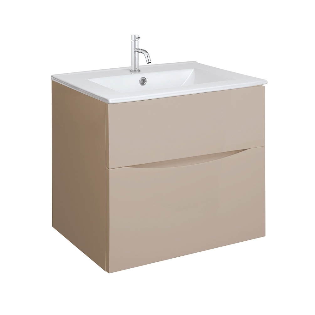 Product Cut out image of the Crosswater Glide II Warm Stone 600mm Double Drawer Unit with Ceramic 1 Tap Hole Basin