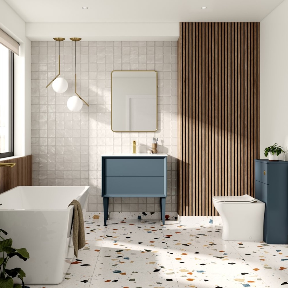 Apex Air Matt Storm Blue 815mm Freestanding 2 Drawer Vanity Unit & Basin