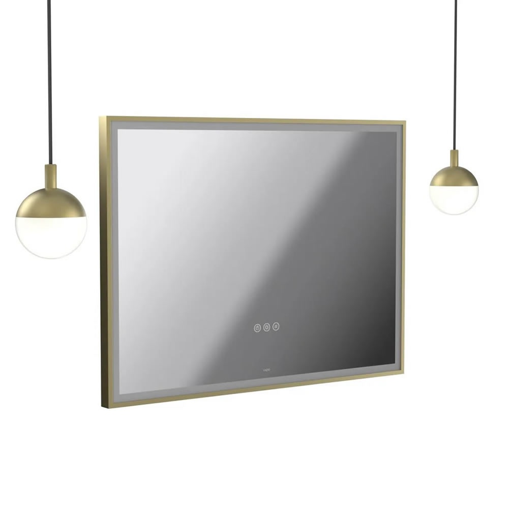 Vado Safari Satin Brass 800mm Illuminated Mirror With 2 Pendant Globe Lights