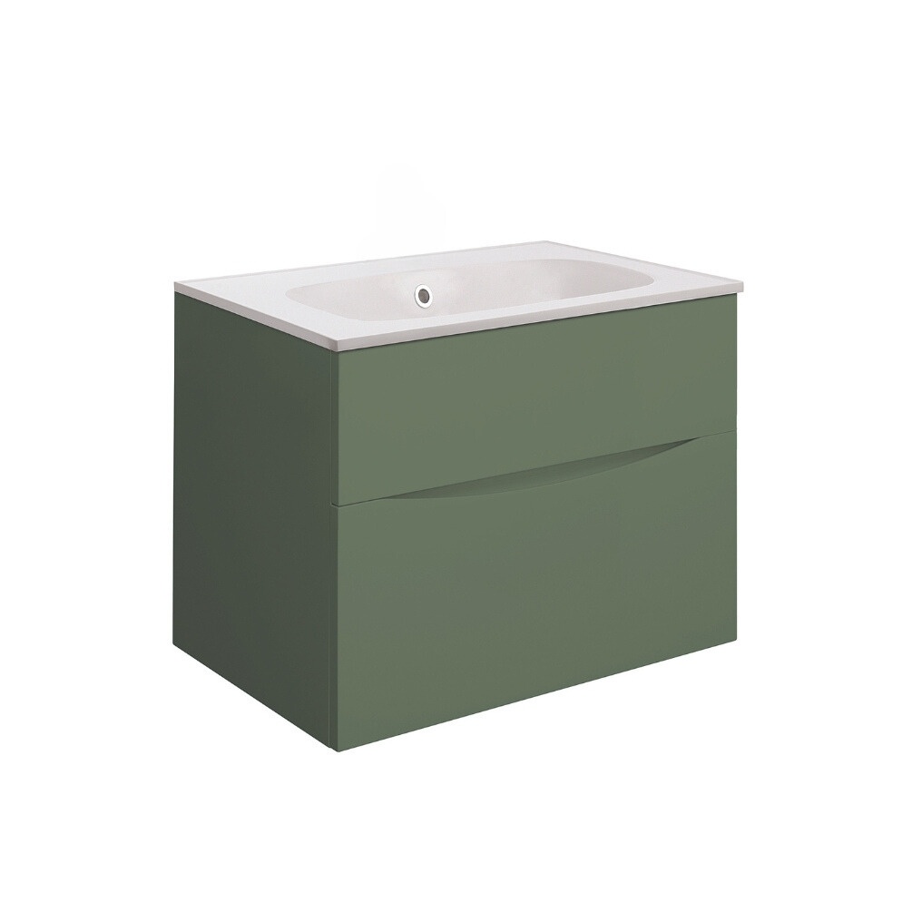 Product Cut out image of the Crosswater Glide II Sage Green 700mm Double Drawer Unit with Matt White 0 Tap Hole Basin