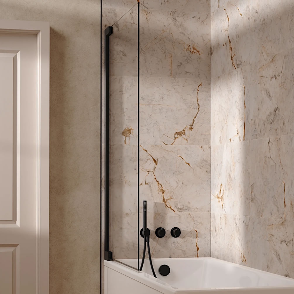 Lifestyle image of Crosswater Module Matt Black Dual Outlet Bath Filler Set