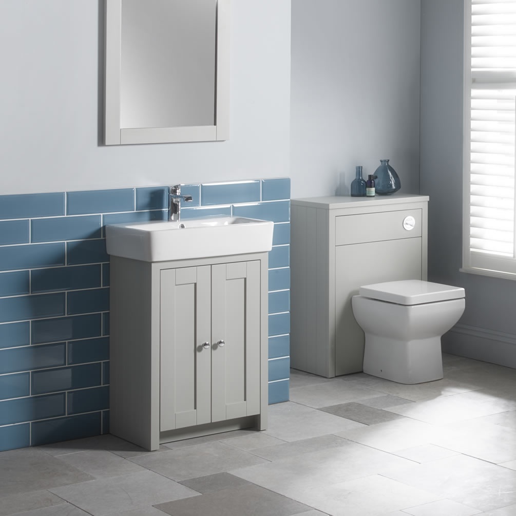 Tavistock Lansdown 575mm Matt Pebble Grey Freestanding Unit & Basin - Lifestyle Image