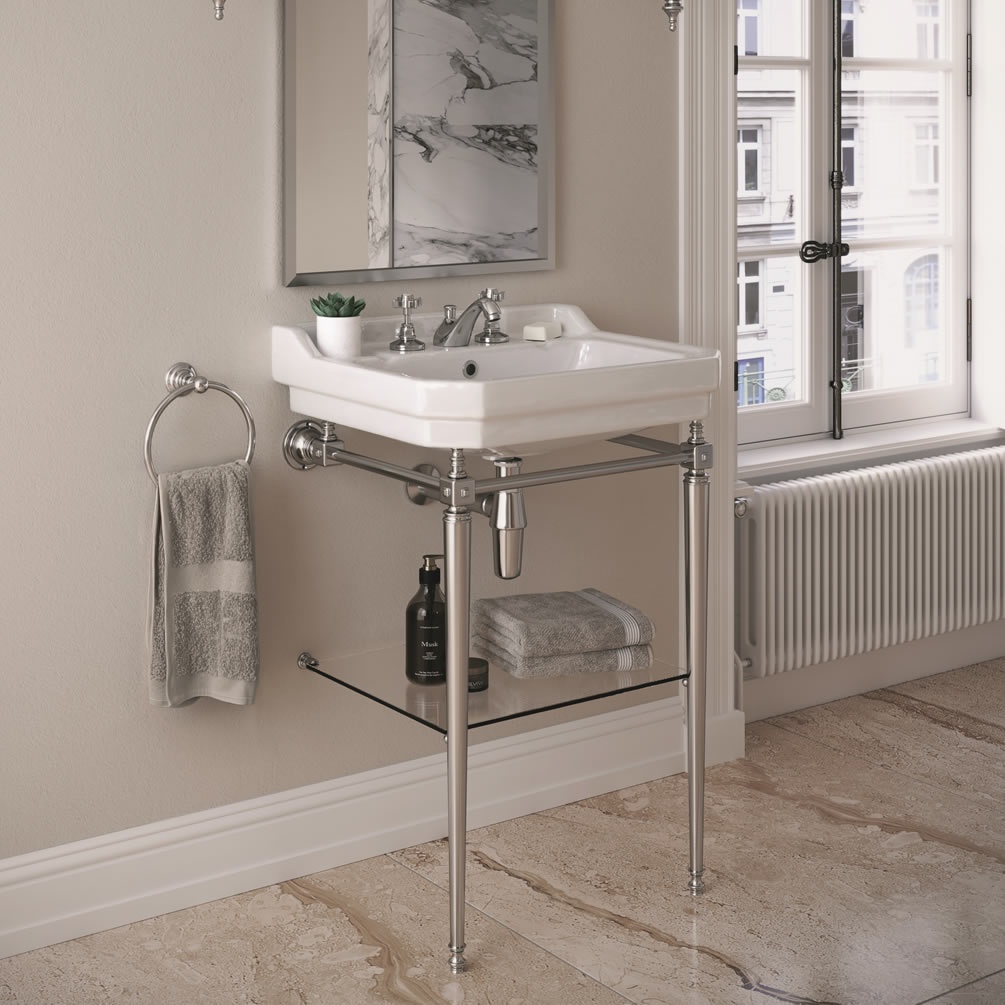 Imperial Lichfield 600mm Basin With Buxton Polished Nickel Washstand - Image 1