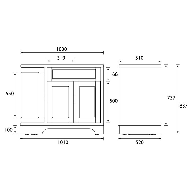 Heritage Wilton 1000mm Chantilly Right Hand Corner Vanity Unit