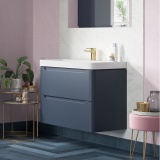 Apex Matt Indigo 2 Drawer Wall Hung Vanity Unit & Basin - Lifestyle