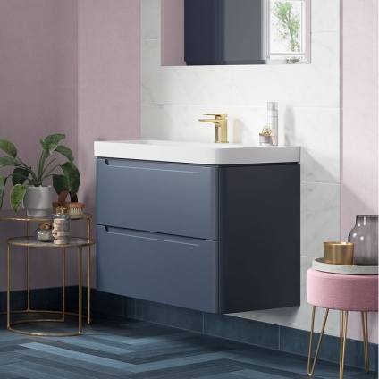 Apex Matt Indigo 2 Drawer Wall Hung Vanity Unit & Basin - Lifestyle