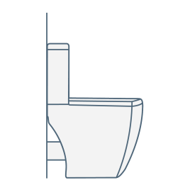 iconography image of a side on open back close coupled toilet with an open back showing a pipe coming out the back of the pan to the wall
