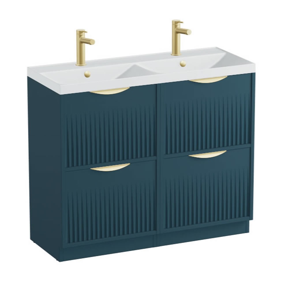 Vado Safari Fluted 1000mm Atlantic Blue Floorstanding Vanity Unit & Arctic White Basin